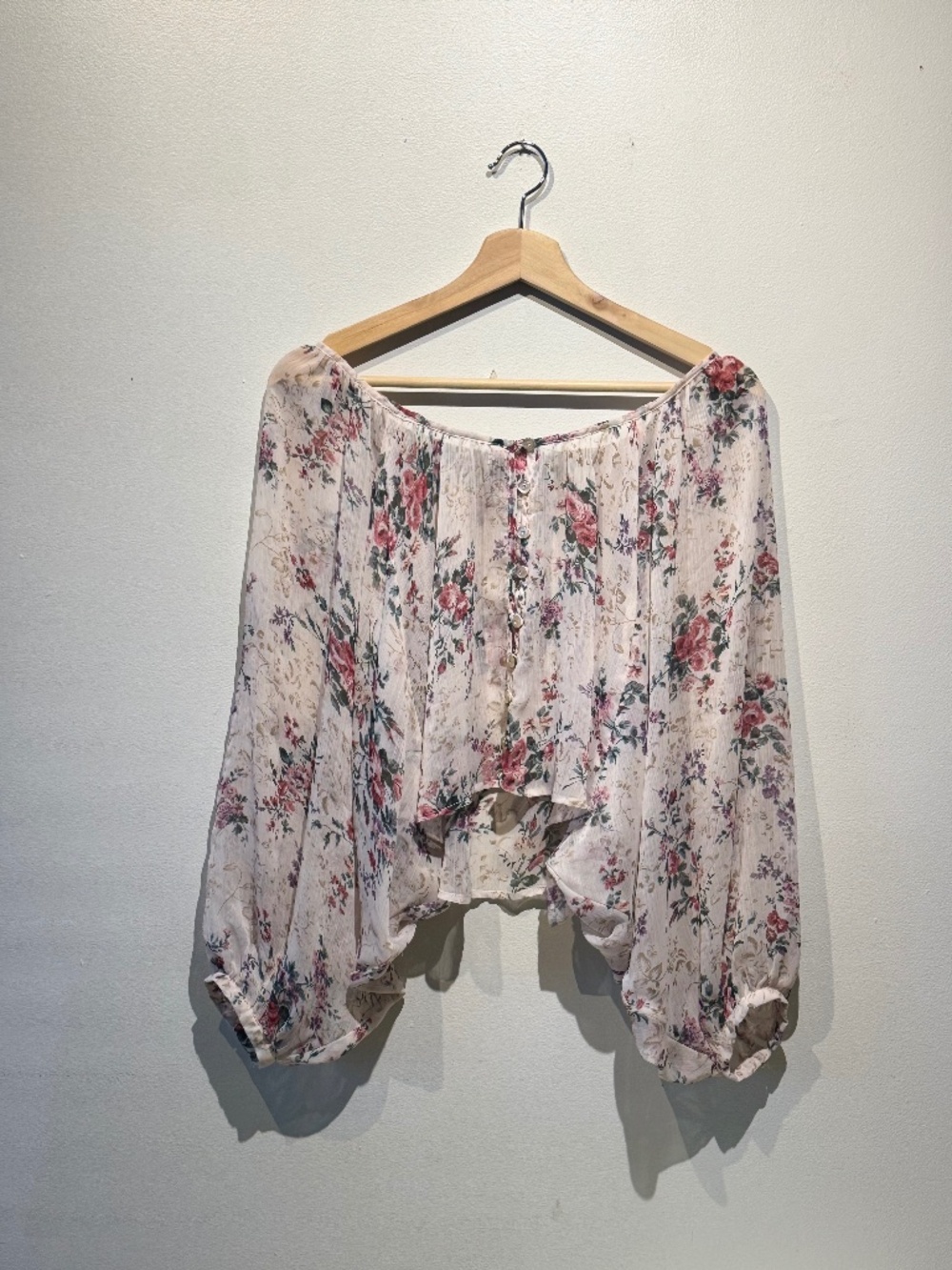 Sheer Floral Balloon Wing Blouse